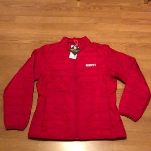 NWT CORE 375 Ladies EZ Pack Puffer Jacket ESPN Monogram Classic Red Sz Med